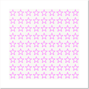 Pink star print on white, pink tee Posters and Art